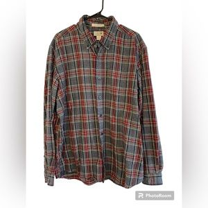 LL Bean Mens Scotch Plaid Traditional Fit Flannel Shirt XL Button Down Gray Red